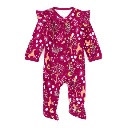 Bamboo Blend Ruffle Zip Footie - Woodland Dreams