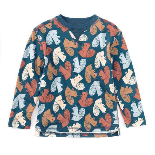 Bamboo Blend Crewneck L/S Shirt - Squirrel Scurry