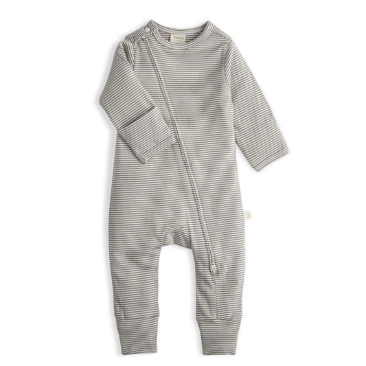 Organic Cotton Olive Striped Zip-up Baby Romper