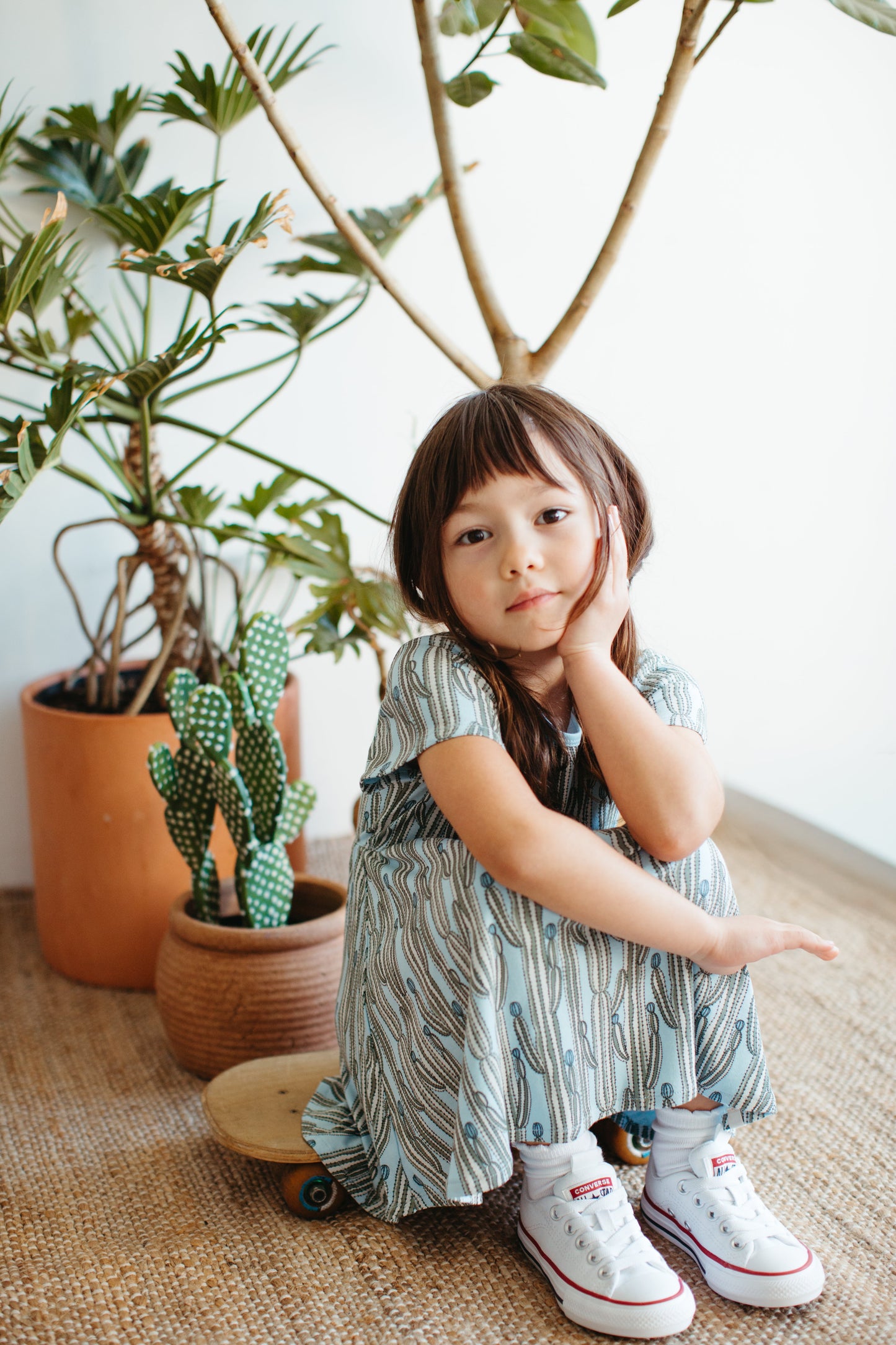 Bamboo Blend Short Sleeve Twirly Tee Dress - Blooming Saguaro