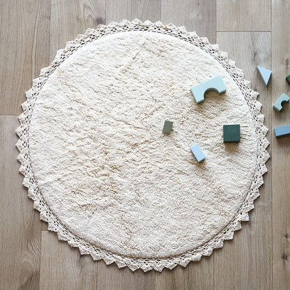PERLA Ecru rug crochet finish