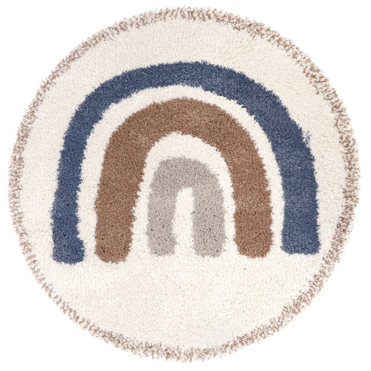BOHEMIAN RAINBOW BLUE round children's rug with rainbow pattern