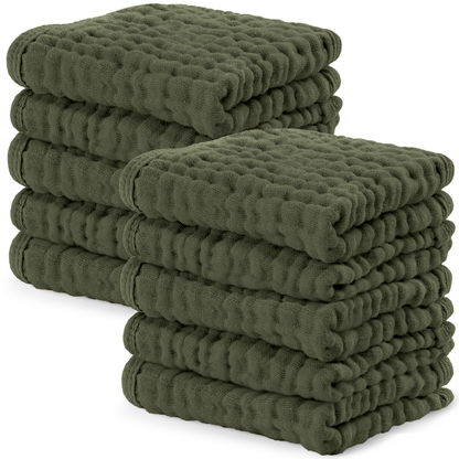 Muslin Washcloths in Kelp