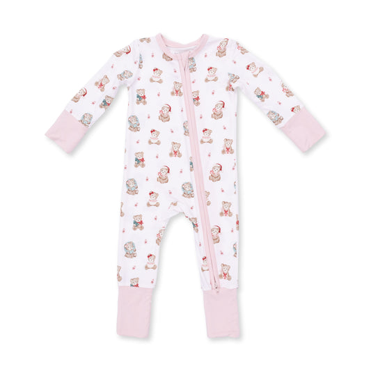 Christmas Teddy Bears Pink - Bamboo - Convertible Romper