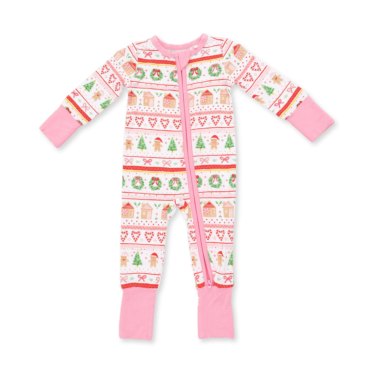 Gingerbread Fair Isle Pink - Bamboo - Convertible Romper
