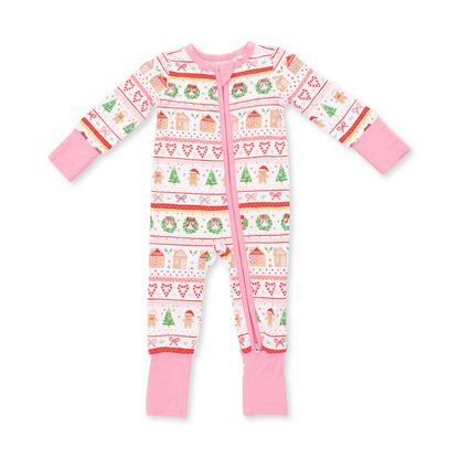 Gingerbread Fair Isle Pink - Bamboo - Convertible Romper