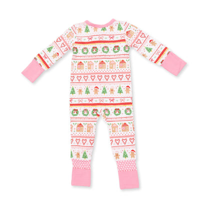 Gingerbread Fair Isle Pink - Bamboo - Convertible Romper