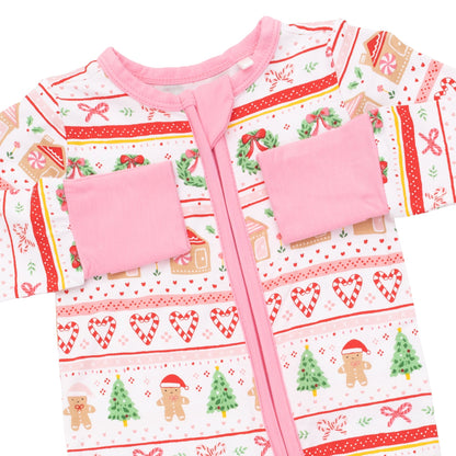 Gingerbread Fair Isle Pink - Bamboo - Convertible Romper