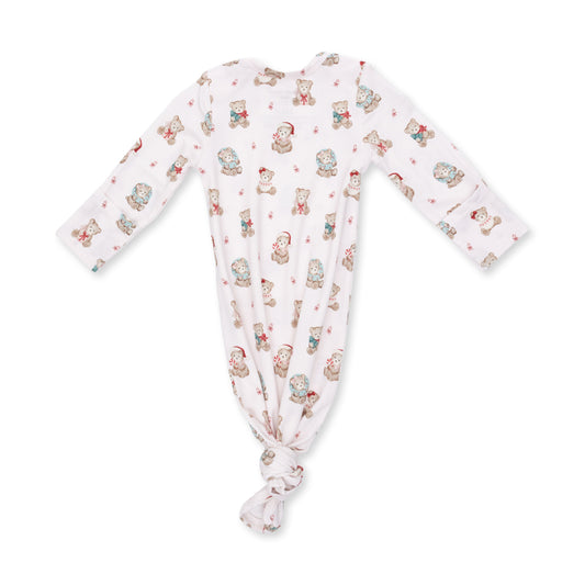 Christmas Teddy Bears Pink - Bamboo - Knotted Gown and Knotted Headband