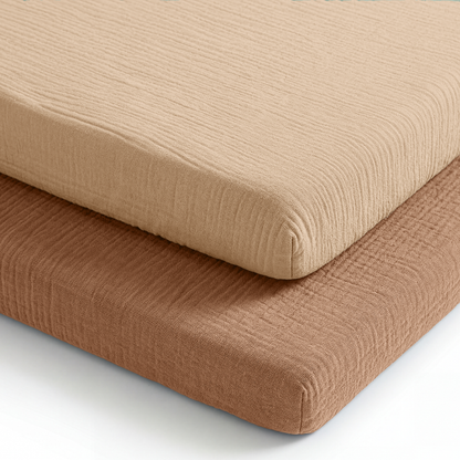 Muslin Cotton Bassinet Sheets, 2 Pack in Cedar and Cream