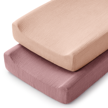 Muslin Fitted Changing Pad Cover, 2 Pack in Mauve and Blush