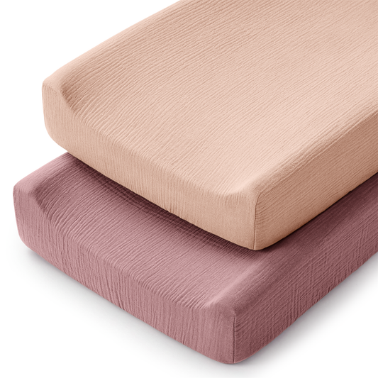 Muslin Fitted Changing Pad Cover, 2 Pack in Mauve and Blush