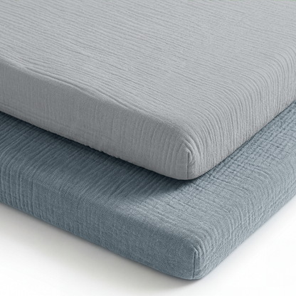 Muslin Cotton Bassinet Sheets, 2 Pack in Pacific Blue and Heather