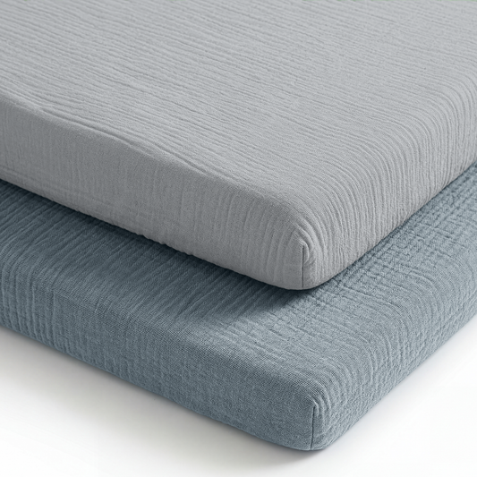 Muslin Cotton Bassinet Sheets, 2 Pack in Pacific Blue and Heather