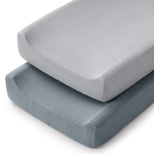 Muslin Fitted Changing Pad Cover, 2 Pack in Pacific Blue and Heather Blue