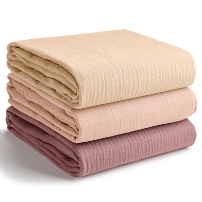 Muslin Swaddle Blankets Pack of 3, 42” x 42” in Cream, Blush, Mauve
