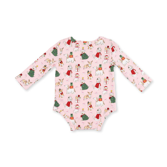 Christmas Dogs Pink - Bamboo - Long Sleeve Bodysuit