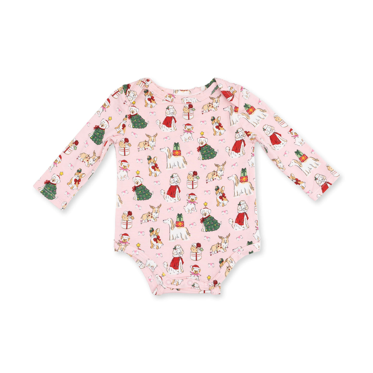 Christmas Dogs Pink - Bamboo - Long Sleeve Bodysuit