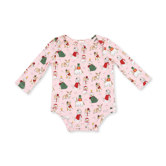 Christmas Dogs Pink - Bamboo - Long Sleeve Bodysuit