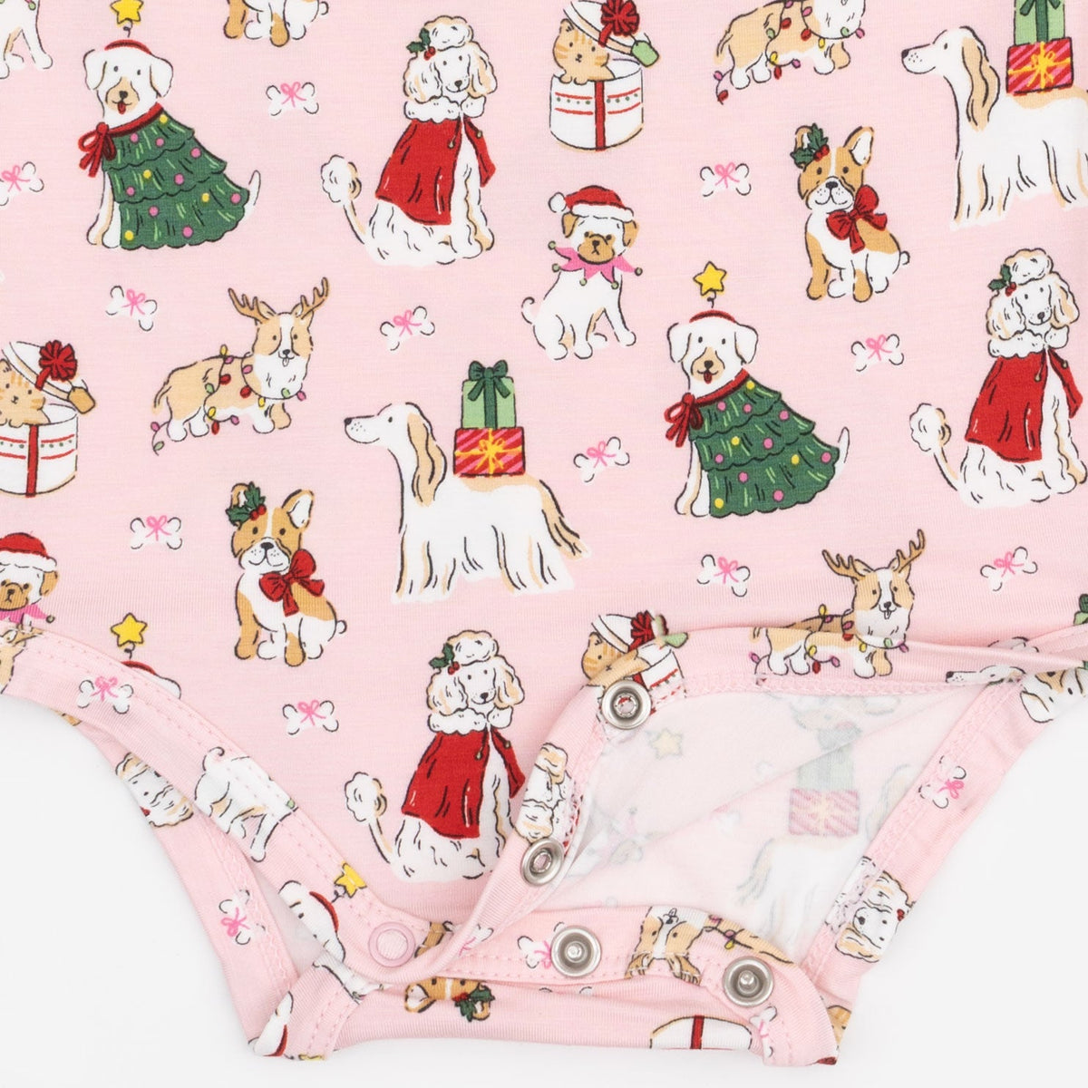 Christmas Dogs Pink - Bamboo - Long Sleeve Bodysuit