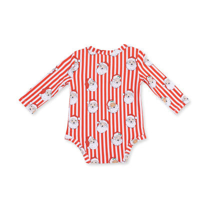Vintage Santa Stripe - Bamboo - Long Sleeve Bodysuit