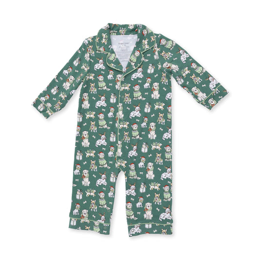 Christmas Dogs Uni - Bamboo - Long Sleeve Coat Style Romper