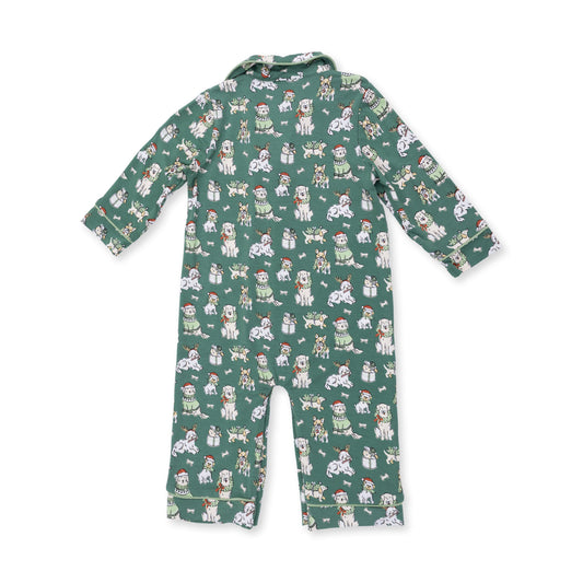 Christmas Dogs Uni - Bamboo - Long Sleeve Coat Style Romper