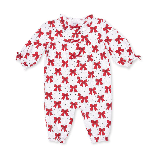 Festive Bows - Bamboo - Long Sleeve Ruffle Collar Romper