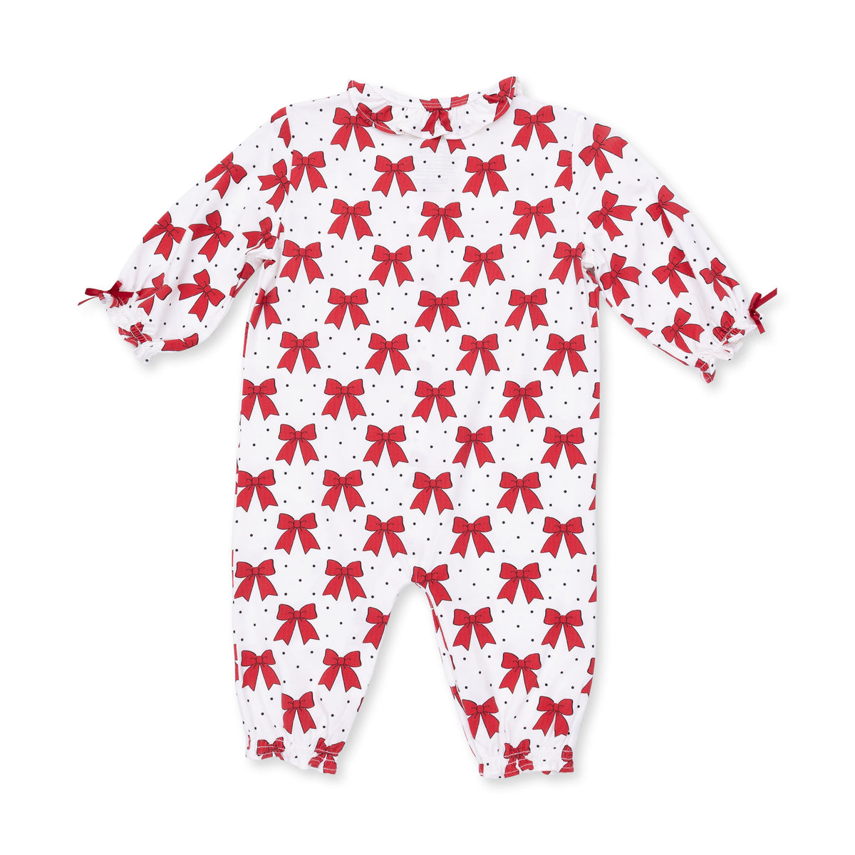Festive Bows - Bamboo - Long Sleeve Ruffle Collar Romper