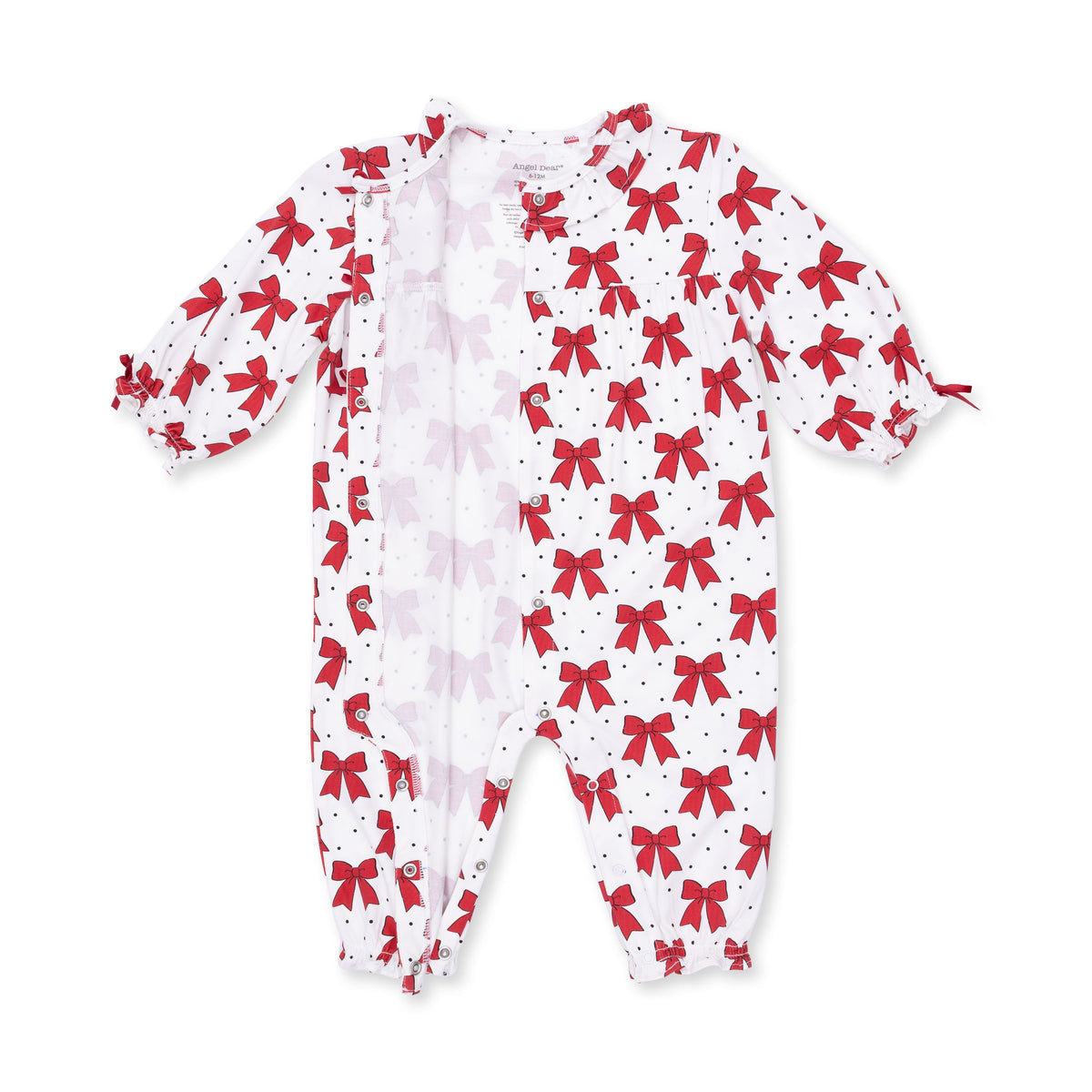 Festive Bows - Bamboo - Long Sleeve Ruffle Collar Romper