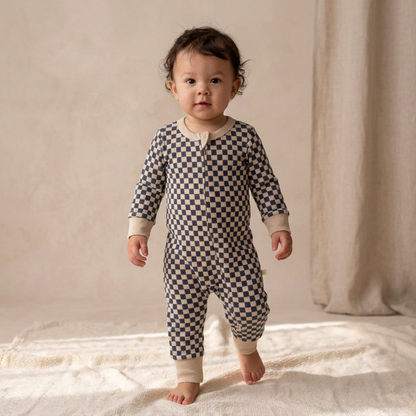 Organic 2-Way Zip Romper - Midnight Check