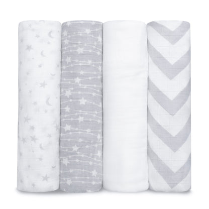 Muslin Swaddle Blankets 47” x 47” in Grey, 4 Pack
