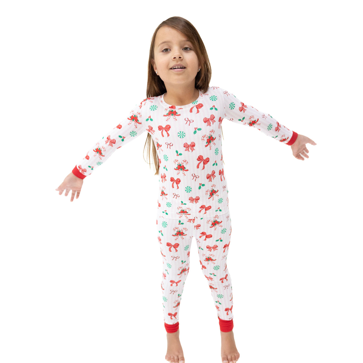 Bows & Candy Canes - Bamboo - Long Sleeve Loungewear Set