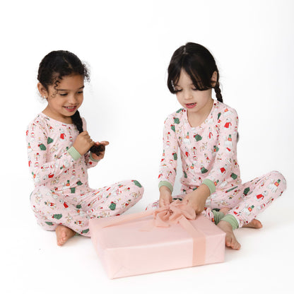 Christmas Dogs Pink - Bamboo - Long Sleeve Loungewear Set