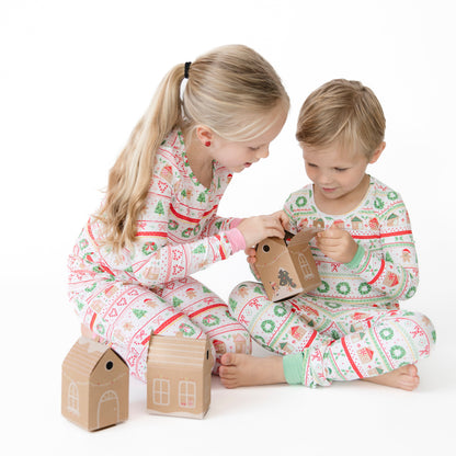 Gingerbread Fair Isle Pink - Bamboo - Long Sleeve Loungewear Set