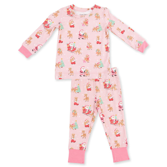 Vintage Reindeer & Santa Pink - Bamboo - Long Sleeve Loungewear Set