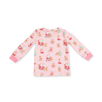 Vintage Reindeer & Santa Pink - Bamboo - Long Sleeve Loungewear Set