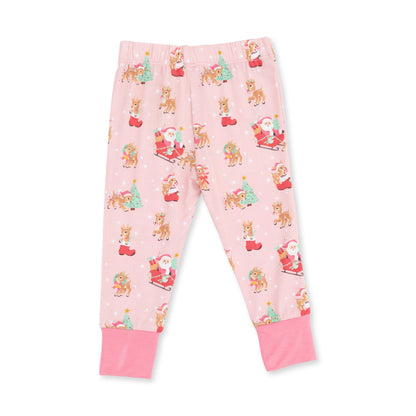 Vintage Reindeer & Santa Pink - Bamboo - Long Sleeve Loungewear Set