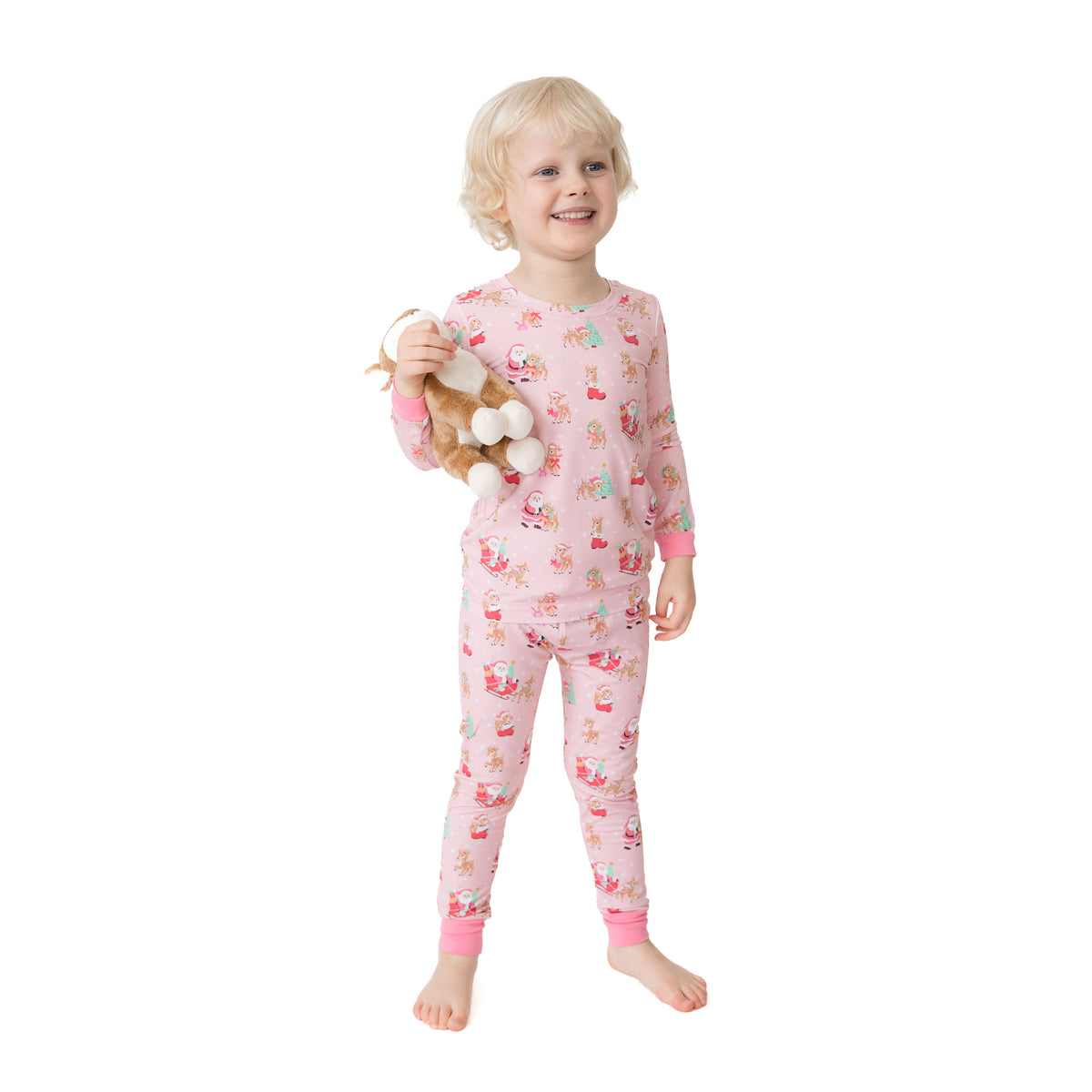 Vintage Reindeer & Santa Pink - Bamboo - Long Sleeve Loungewear Set