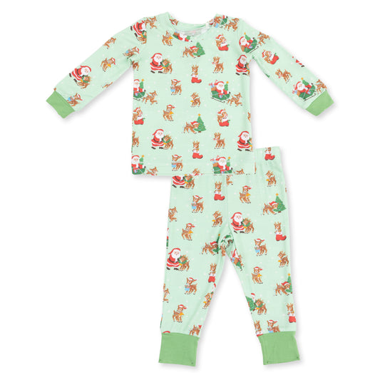 Vintage Reindeer & Santa Uni - Bamboo Long Sleeve Loungewear Set