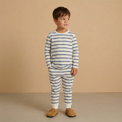 Organic Tee & Pants Set - Navy Stripe
