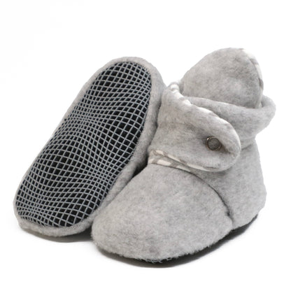 Anti-Slip Sole, Fleece Baby Booties, Newborn Home Booties, Sweat Proof Organic Cotton Lining, Gray