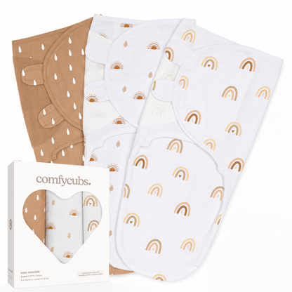 Easy Swaddle Blankets in Rainbow Bohemian, Pack of 3
