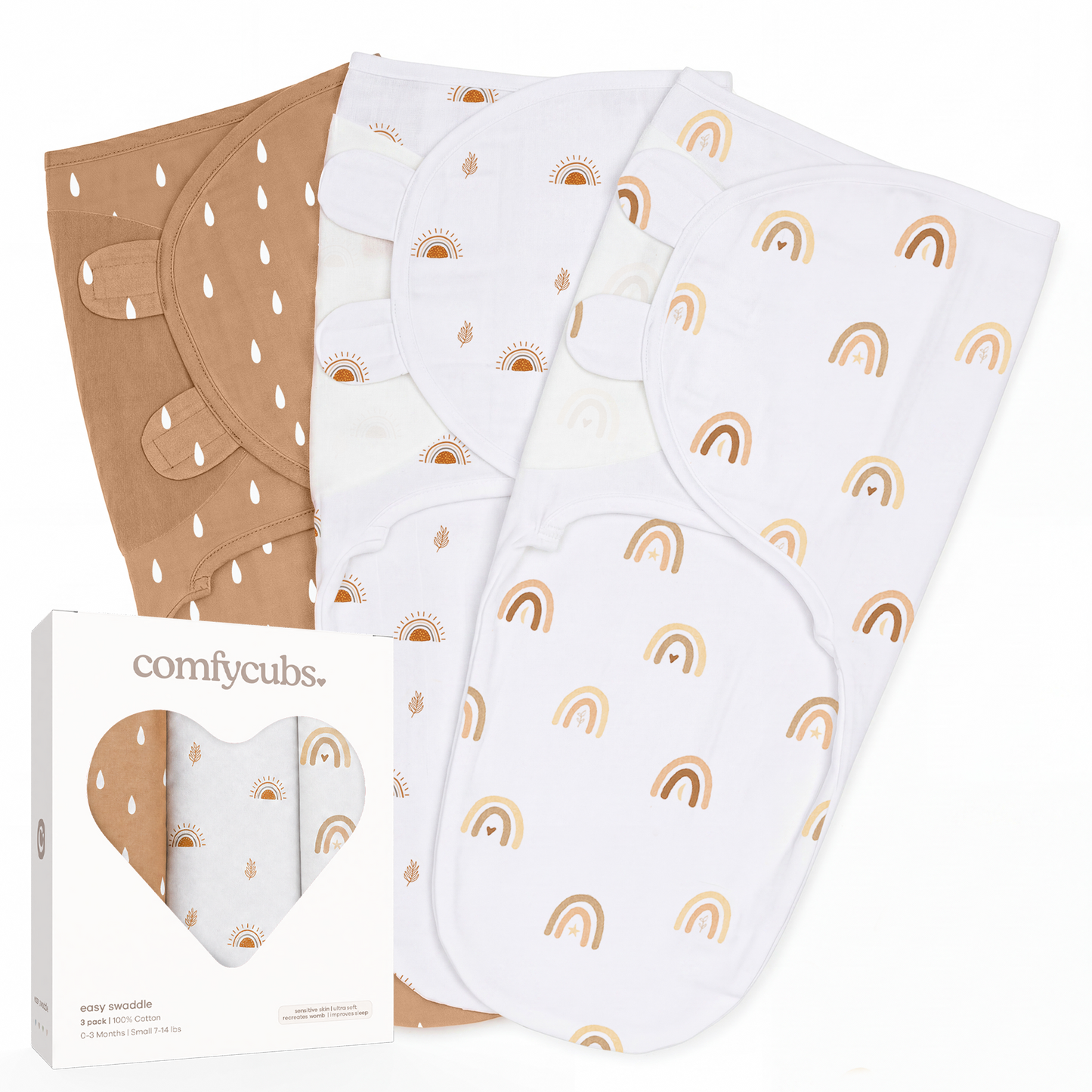 Easy Swaddle Blankets in Rainbow Bohemian, Pack of 3