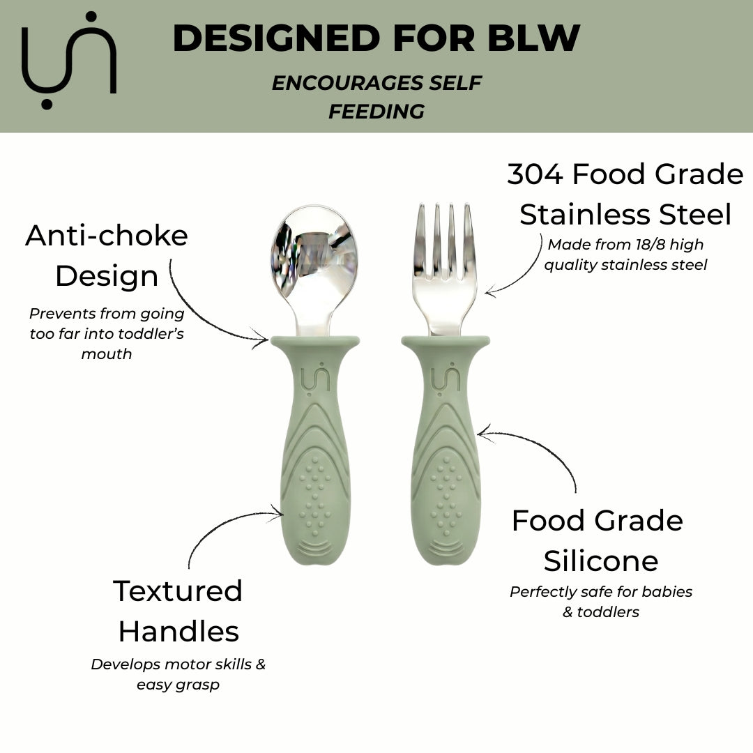 Stainless Steel Self Feeding Utensil Set of 4 (Butter Yellow & Baby Blue)