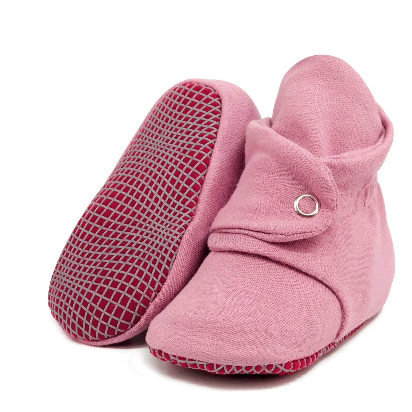 Organic Cotton Baby Booties, Non-Slip Sole, Cotton Newborn Booties Home Nursery Shoes, Rose