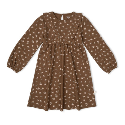 Organic Long Sleeve Ruffle -V- Dress - Primrose