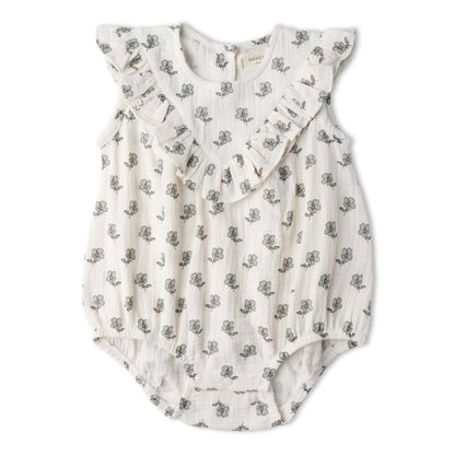 Organic Sleeveless Ruffle Bubble Romper - Poppy