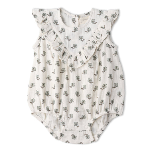 Organic Sleeveless Ruffle Bubble Romper - Poppy
