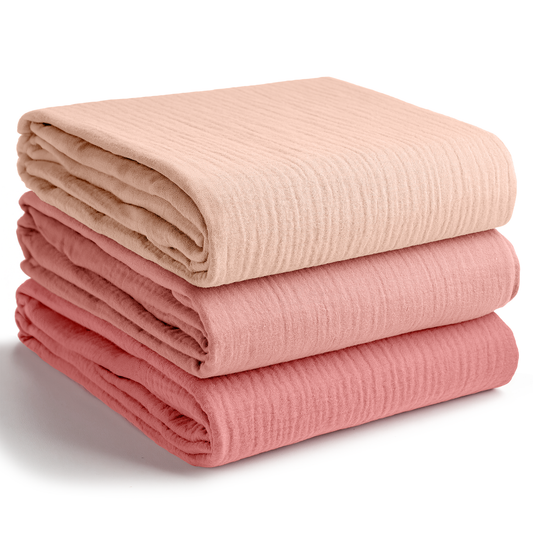 Muslin Swaddle Blankets Pack of 3, 42” x 42” in Blush, Bold Blush, Dusty Rose